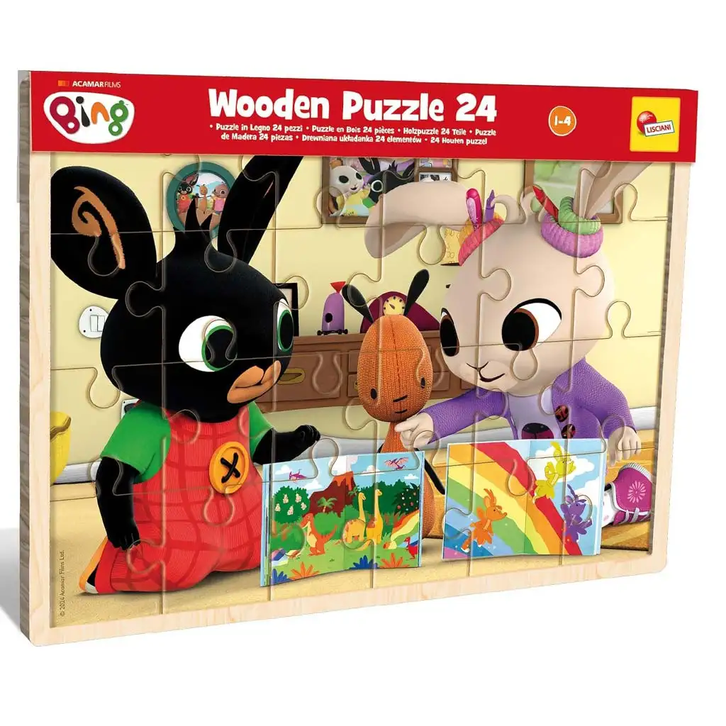 Bing a priatelia 24-dielne drevené puzzle s rámom - Lisciani