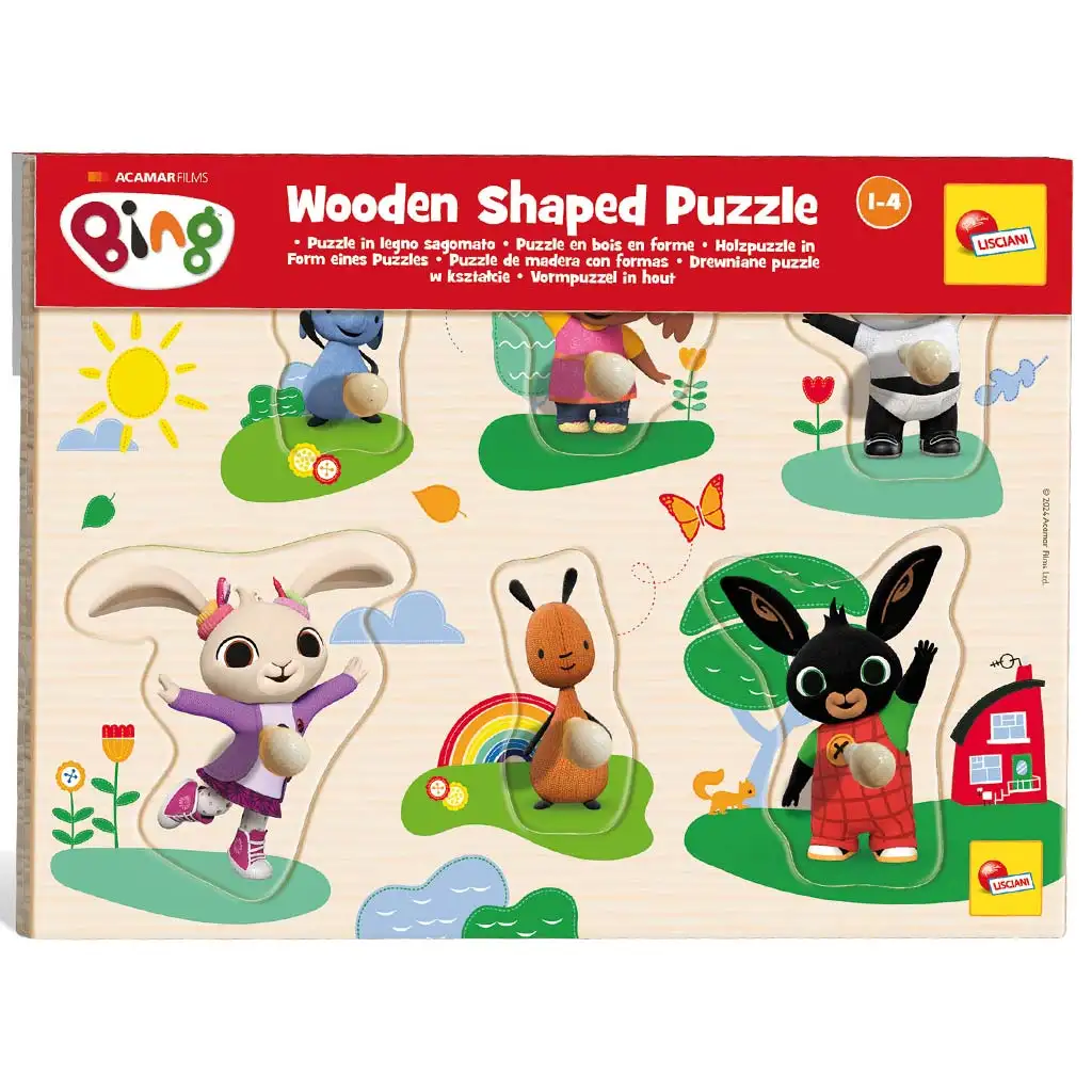 Bing a priatelia 6-dielne drevené puzzle triediace tvary - Lisciani