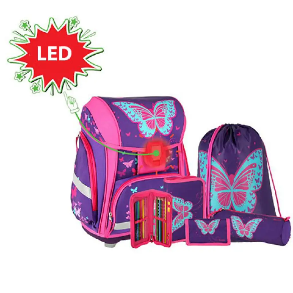Spirit: Butterfly 3D mintás, LED-es iskolatáska, hátizsák 5db-os szett kép 1