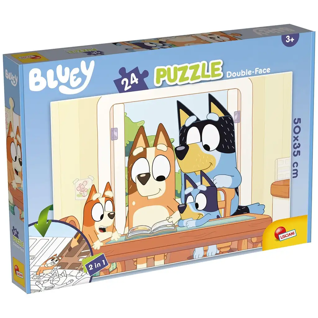 Bluey 2 v 1 24-dielne puzzle a omaľovánka 50x35 cm - Lisciani