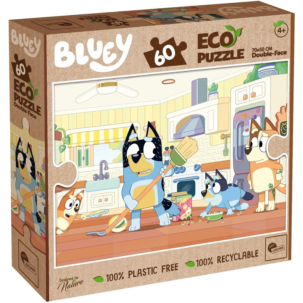 Bluey 2 v 1, 60-dielne Eco puzzle a omaľovánka 70x50 cm - Lisciani