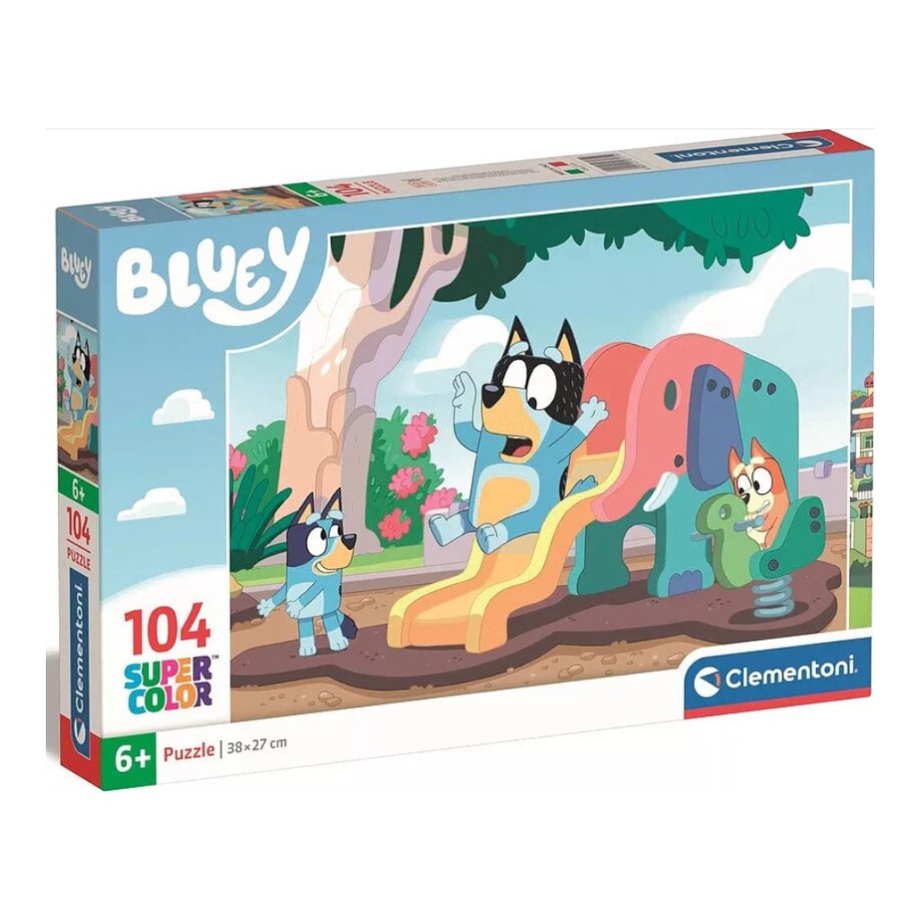 Bluey pes šmýka sa na 104 kusovom Supercolor puzzle - Clementoni