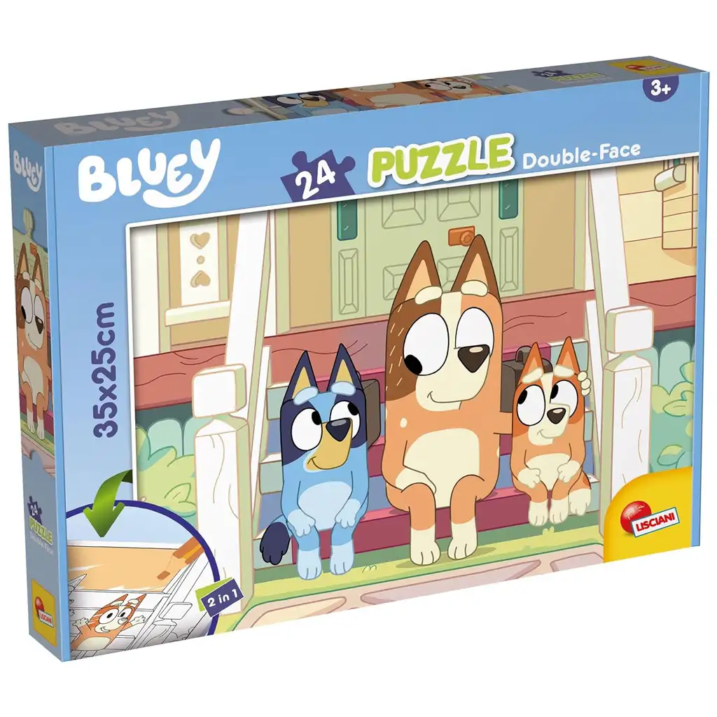 Bluey psíky na schodoch 2 v 1, 24-dielne puzzle a omaľovánka 35x25 cm – Lisciani