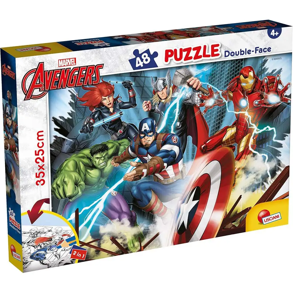 Avengeri 2 v 1, 48-dielne puzzle a omaľovánka 35x25 cm - Lisciani