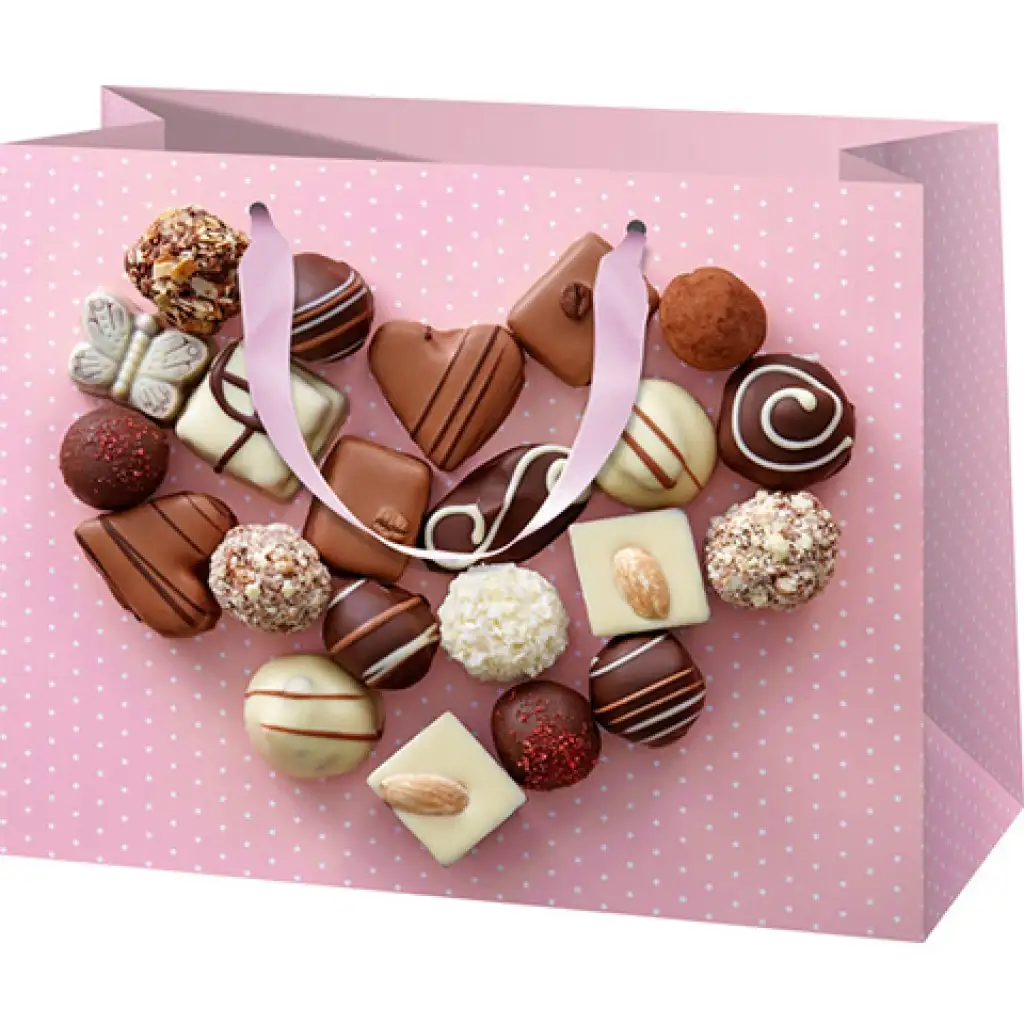 Srdce z dezertov, ružová veľká exkluzívna darčeková taška 26x13x32cm