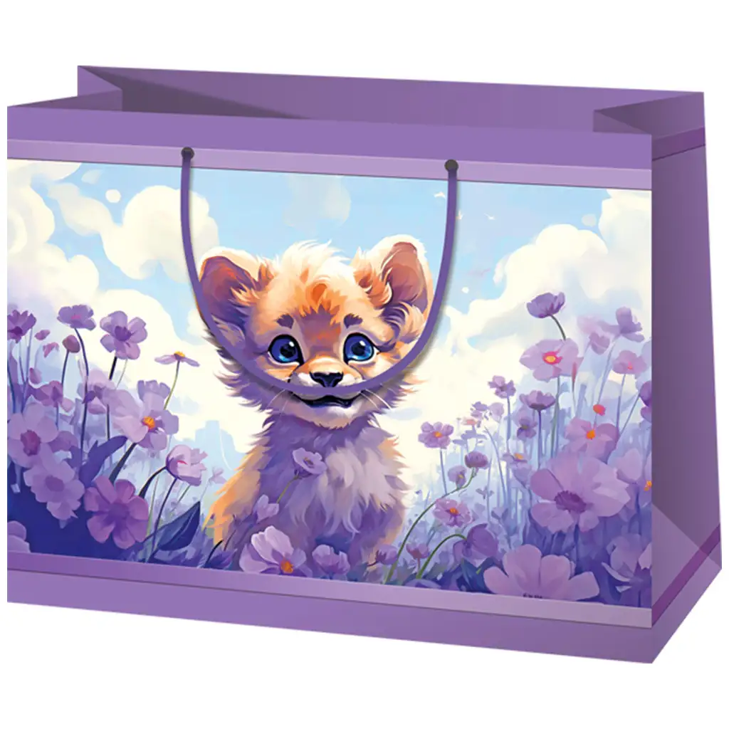 Levica s kvetmi fialová stredne veľká exkluzívna darčeková taška 18x10x23cm