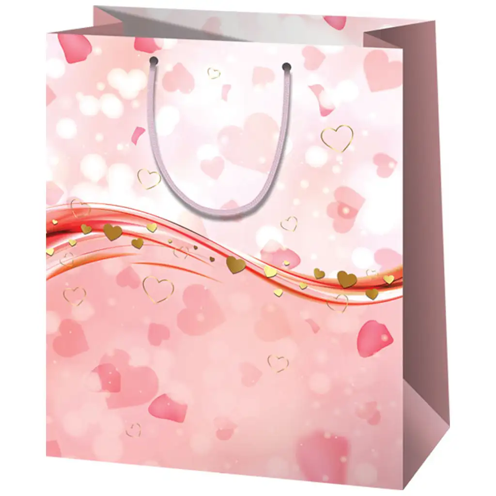 Ružová srdiečková normálnej veľkosti exkluzívna darčeková taška 11x6x14cm