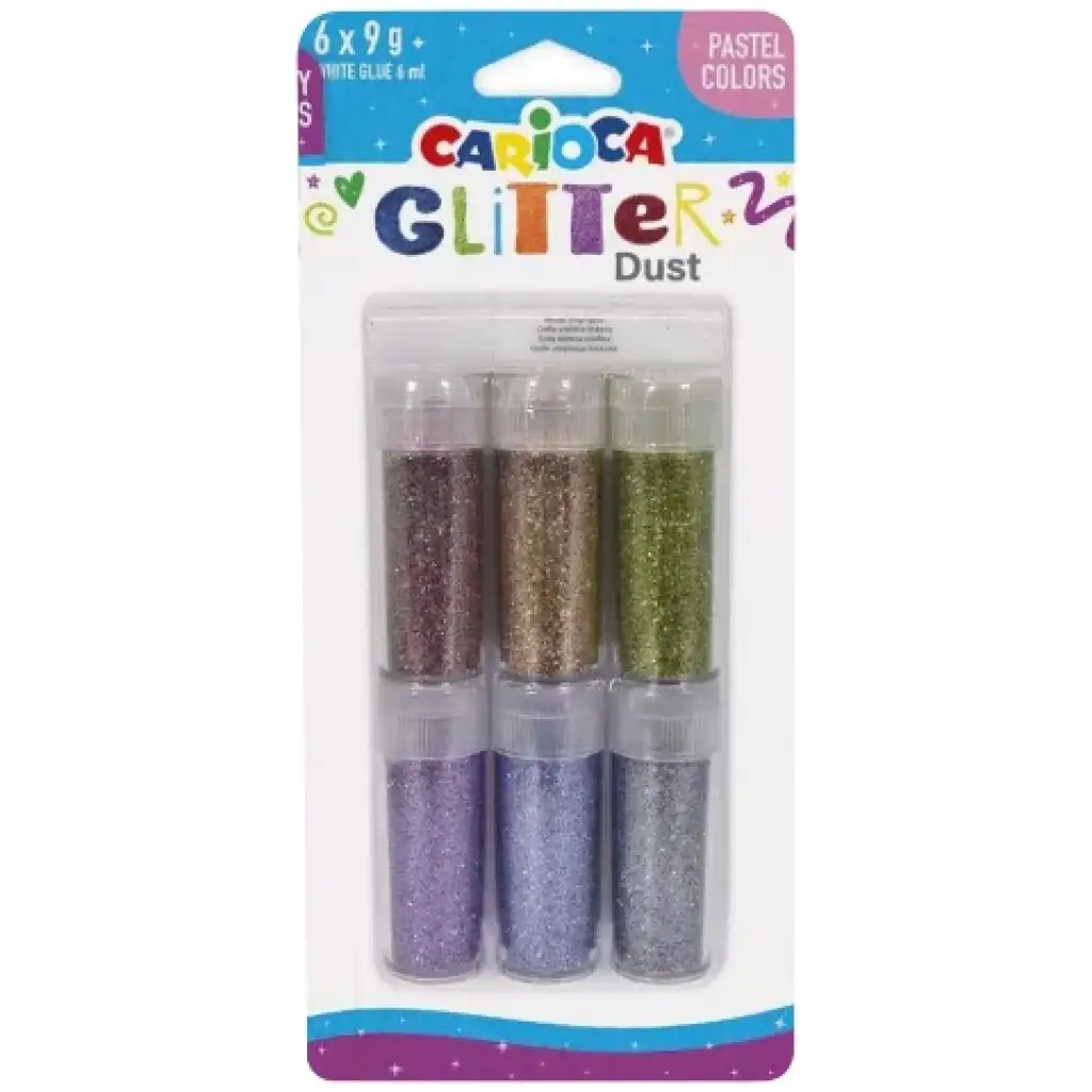 Carioca: Glitter Dust 6 dielny set sľudových práškov v tégliku - Pastelové farby