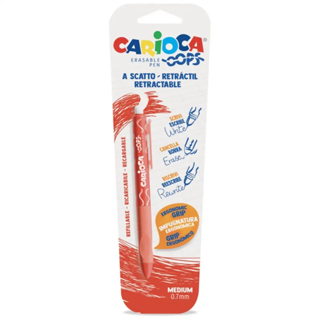 Oops piros kitörölhető nyomógombos toll 0,7mm - Carioca kép 1