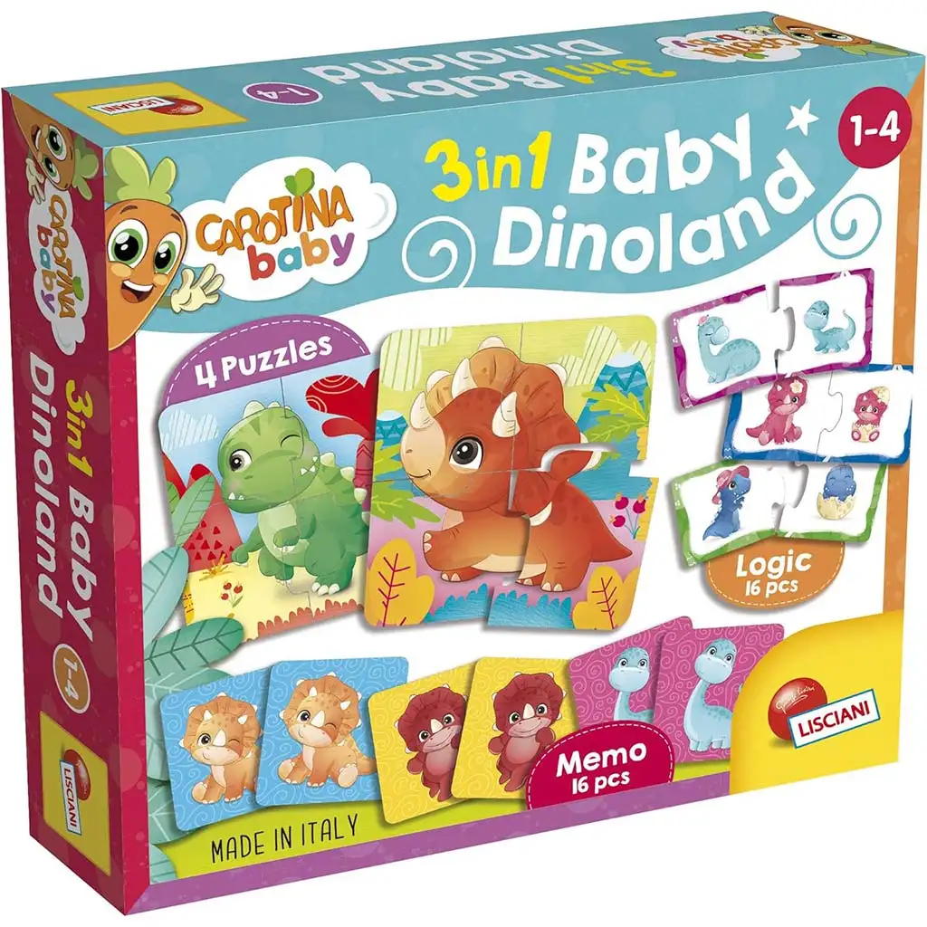Carotina baby: Dinoland 3 v 1 memo, puzzle a párovacia hra - Lisciani