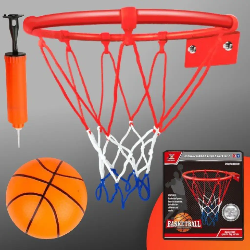 Basketbalový set s prsteňom, farebnou sieťou, loptou a pumpou 24cm