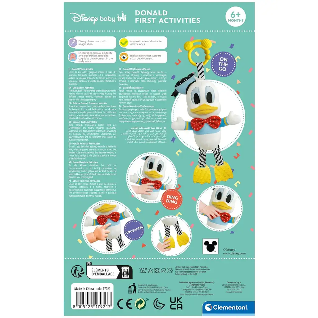 Disney+Donald+kačica+mäkká+plyšová+hračka+pre+bábätká+-+Clementoni kép 3