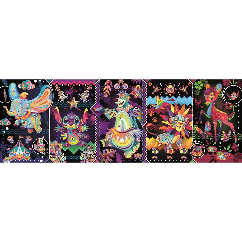 Disney: Neon postavy 1000 dielikové panoráma puzzle 98x33cm - Clementoni kép 2