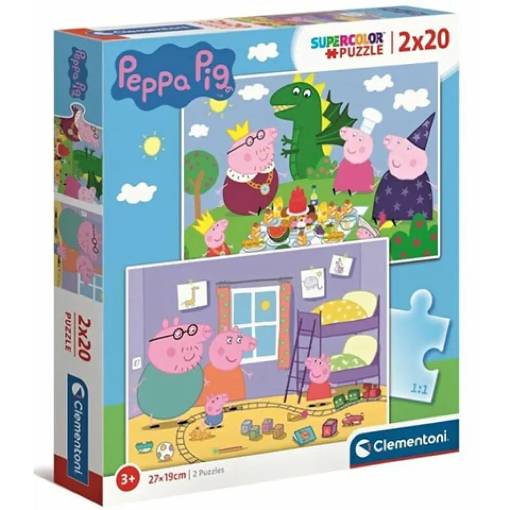 Peppa Pig Supercolor 2v1 puzzle 2x20ks - Clementoni kép 1