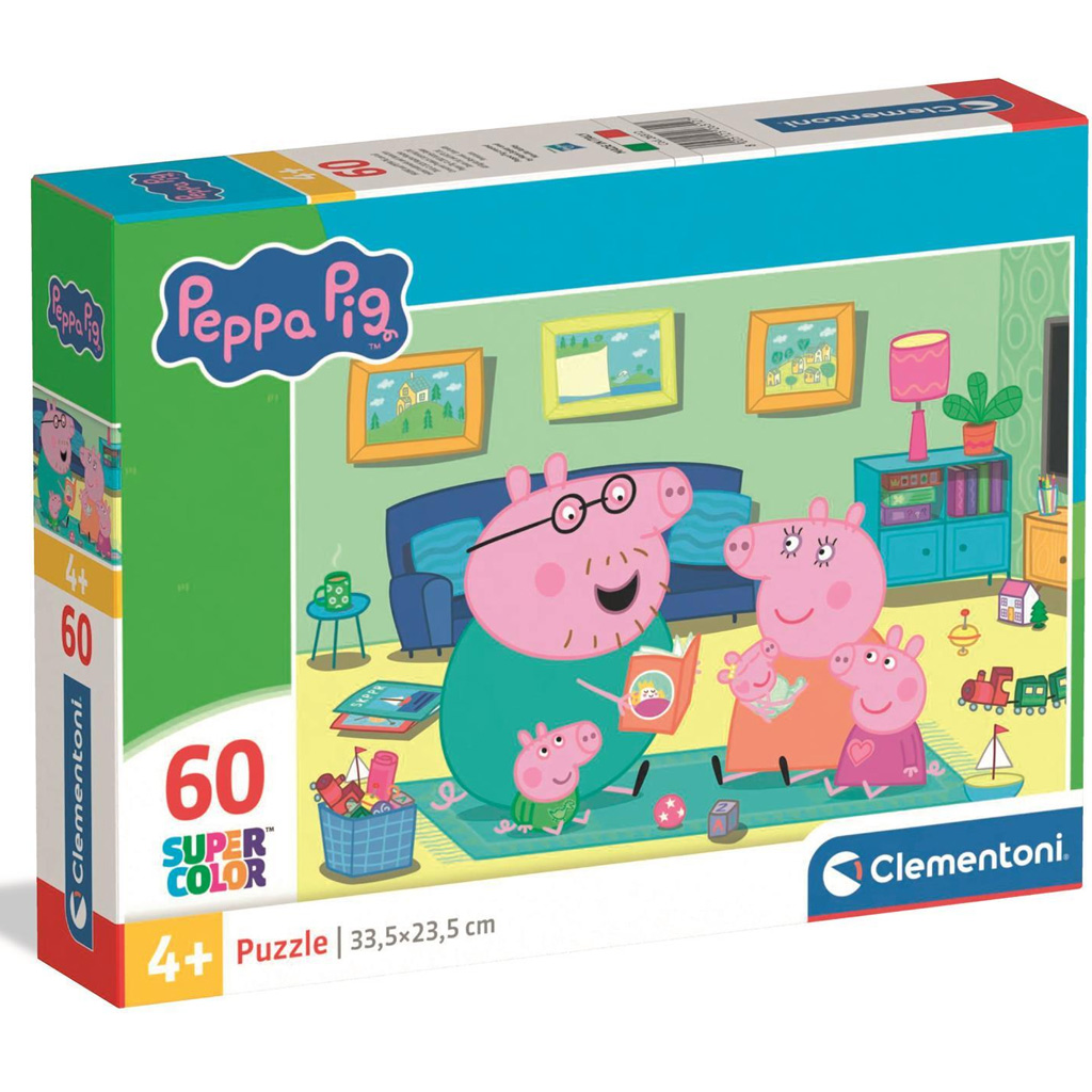Prasiatko Peppa rodinná zábava 60-dielne Supercolor puzzle - Clementoni