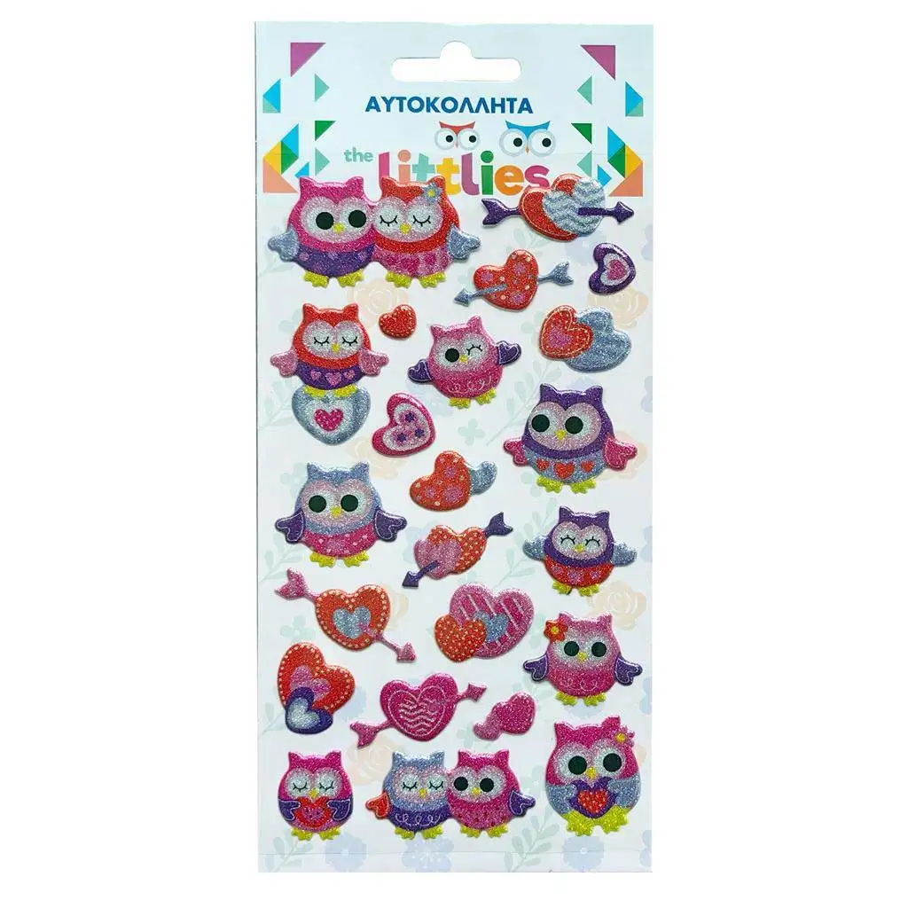 The Littlies: Súprava trblietavých sovičkových 3D nafukovacích nálepiek 10x22 cm