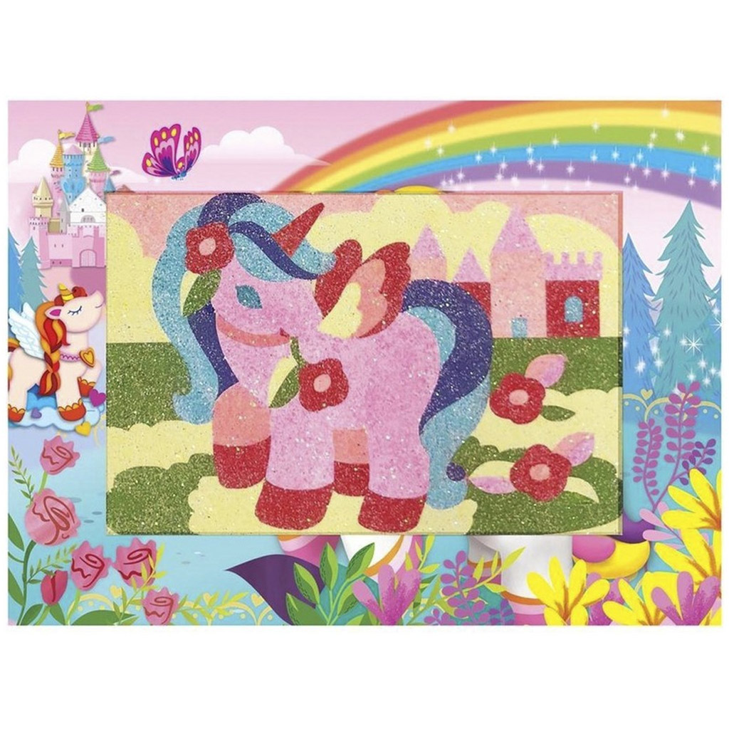 Trblietavá kreatívna sada na tvorbu obrázkov z piesku s jednorožcom kép 2