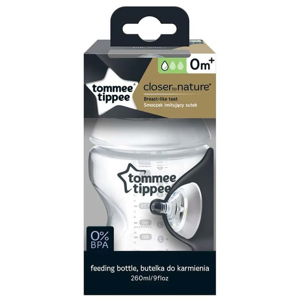 Tommee Tippee: Closer To Nature priehľadná dojčenská fľaša 260 ml (0 mesiacov+)