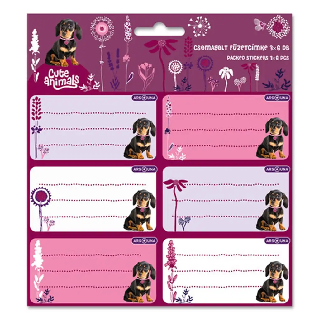 Ars Una: Rozkošné zvieratá - Balené zošitové etikety so psíkom 3x6 ks