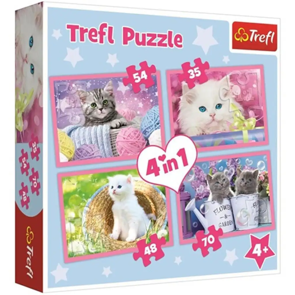 Zábavné mačky 4v1 70-54-48-35dielne puzzle - Trefl