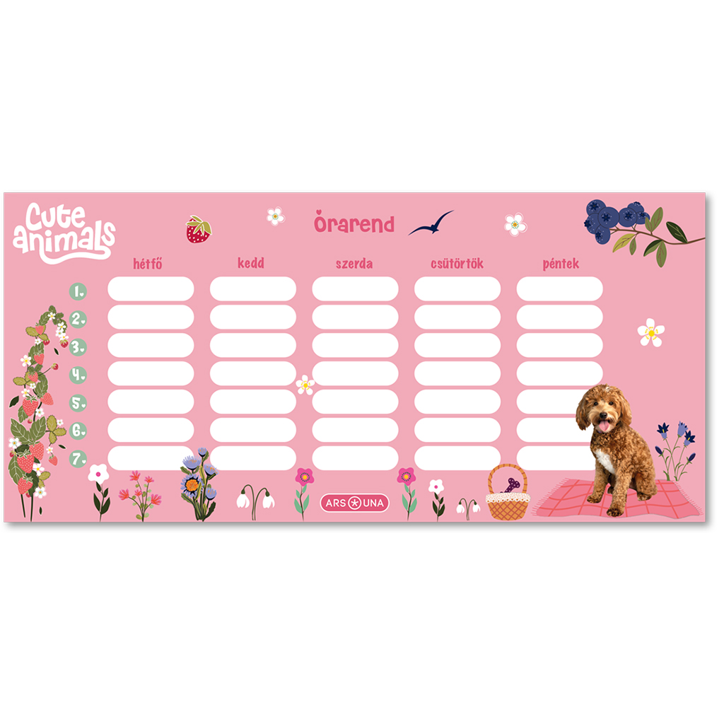 Ars Una: Cute Animals-psík jednostranný, obojstranný rozvrh hodín