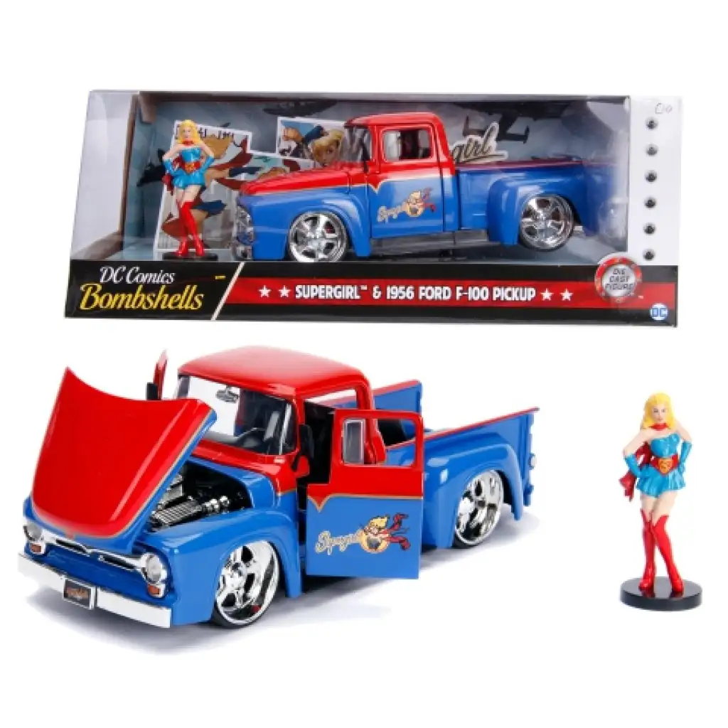 DC Comics Bombshells - Supergirl: 1956 Ford F-100 Pickup fém autómodell 1/24 - Simba Toys kép 1