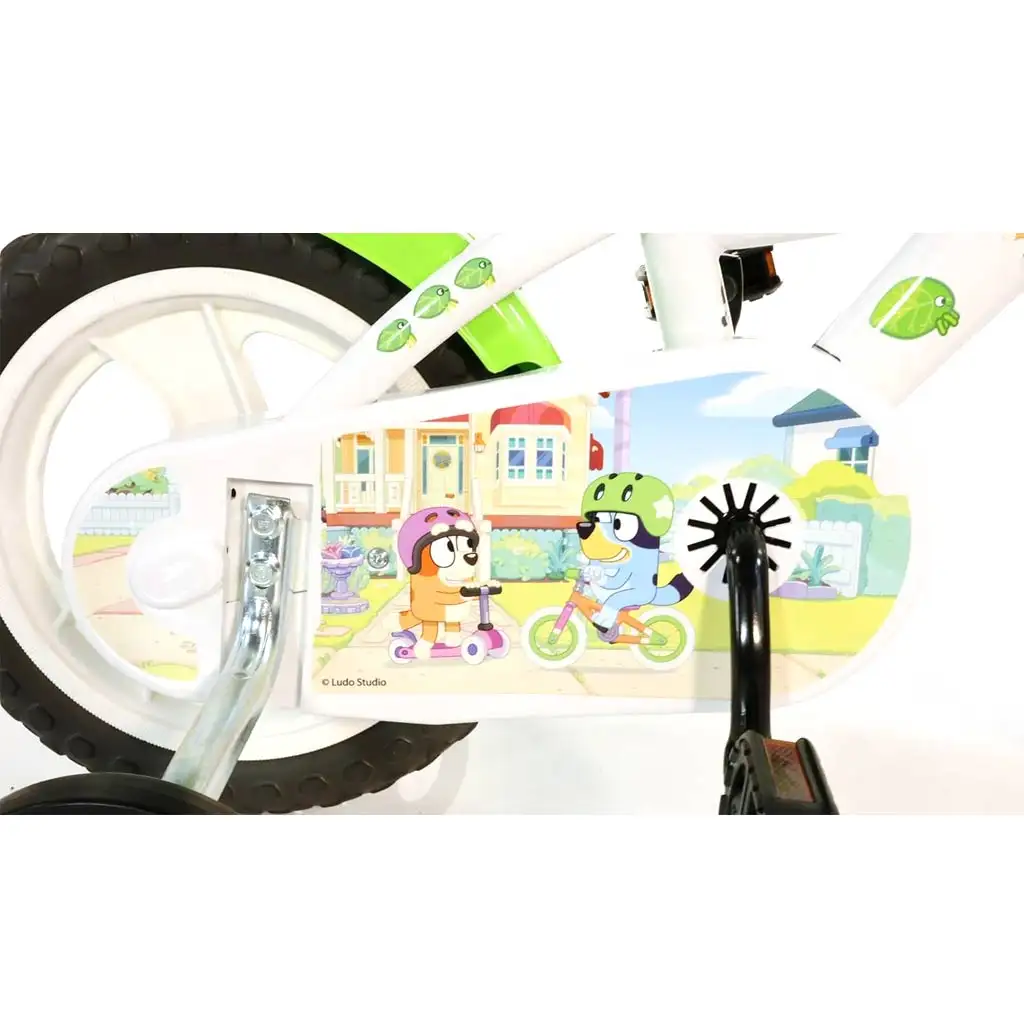 Detský bicykel Bluey 12” s držiakom na fľašu a pomocnými kolieskami v bielo-modro-zelenej farbe – bicykel Dino Bikes kép 4