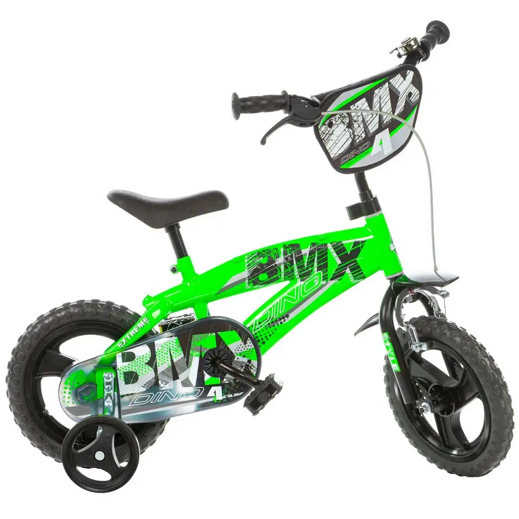 BMX 12” gyerek bicikli oldalkerekekkel zöld-fekete színben – Dino Bikes kerékpár kép 1