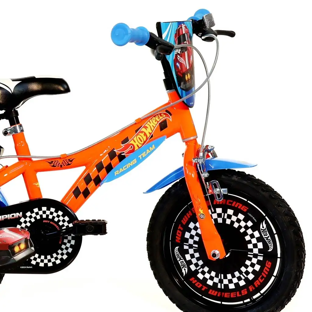 Hot Wheels 16" detský bicykel s držiakom na fľašu a bočnými kolieskami v oranžovo-čiernej farbe – bicykel Dino Bikes kép 3