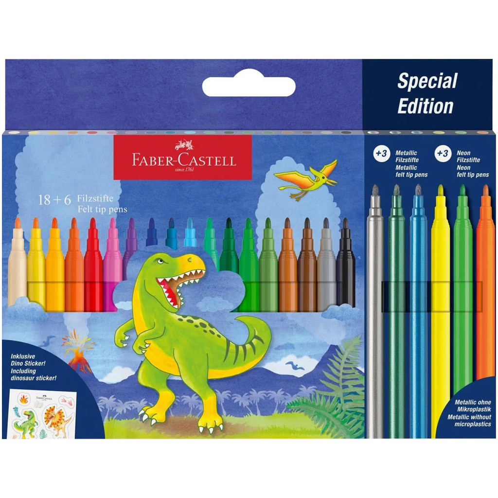 Faber-Castell: Sada fixiek s dinosaurom 18+6 ks