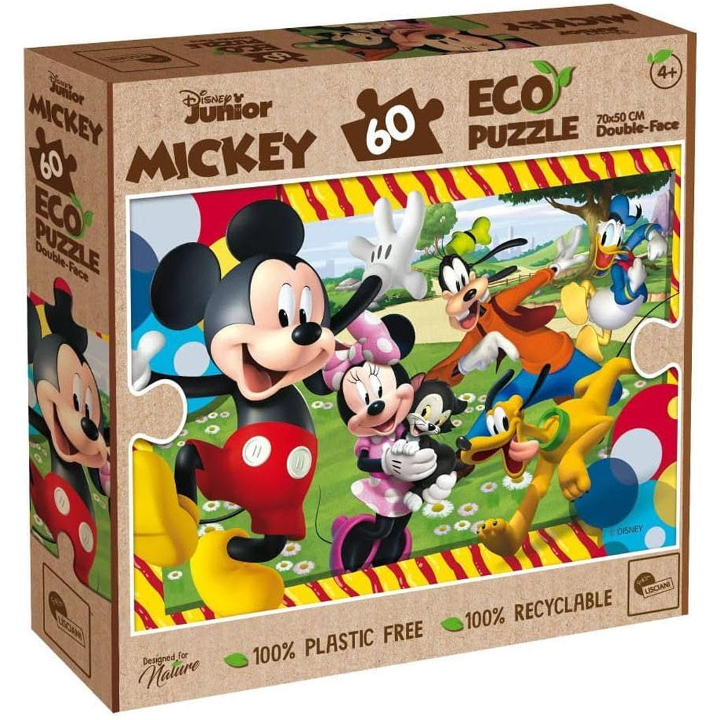 Mickey Mouse a priatelia 2 v 1 60-dielne Eco puzzle a omaľovánka 70x50 cm - Lisciani