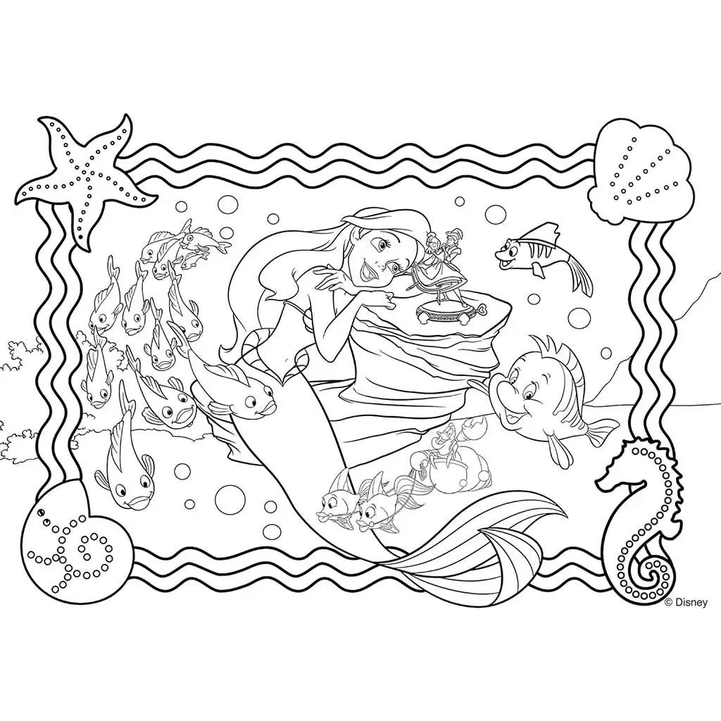 Disney Ariel 2 v 1, maxi puzzle s 60 dielikmi a omaľovánka 70x50 cm - Lisciani kép 2