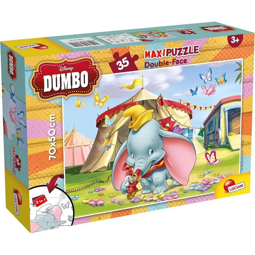 Disney Dumbo 2 v 1, maxi puzzle s 35 dielikmi a omaľovánka 70x50 cm – Lisciani