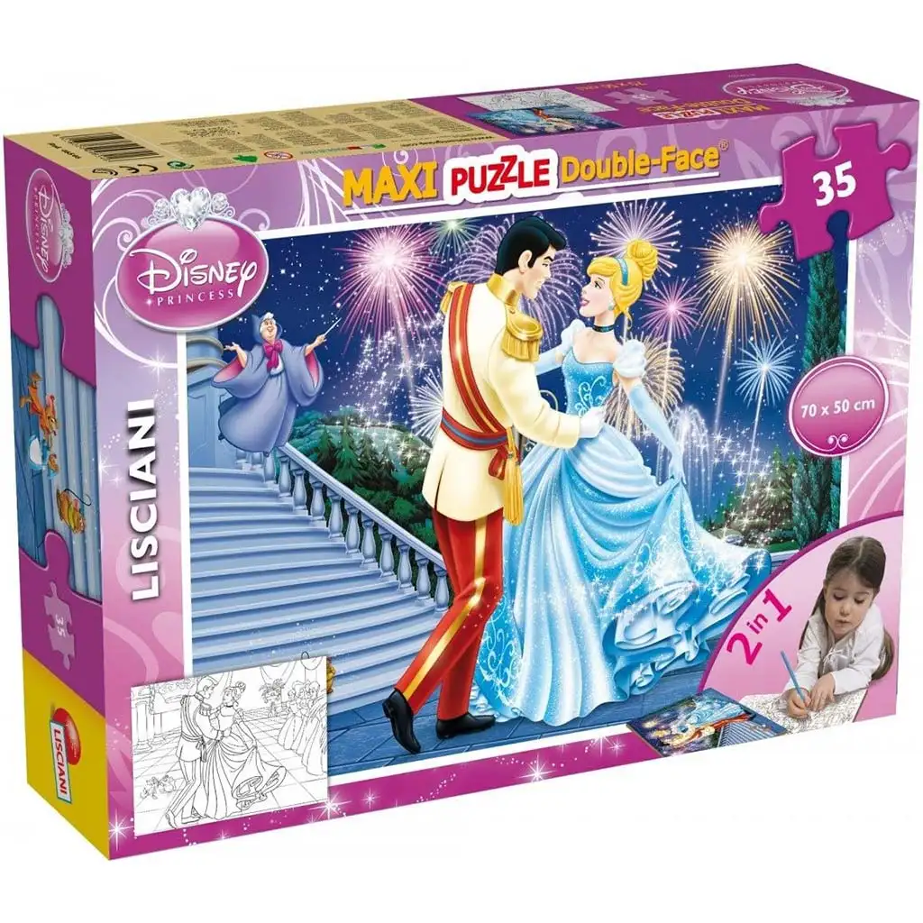 Disney Popoluška 2 v 1, maxi puzzle s 35 dielikmi a omaľovánka 70x50 cm – Lisciani