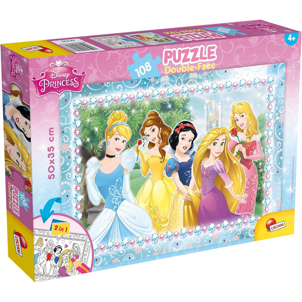 Disney Hercegnők 2 az 1-ben 108db-os puzzle és színező 50x35cm - Lisciani kép 1