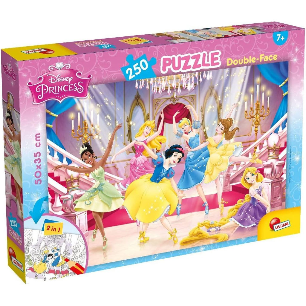 Disney Princezné 2 v 1, 250-dielne puzzle a omaľovánka 50x35 cm – Lisciani