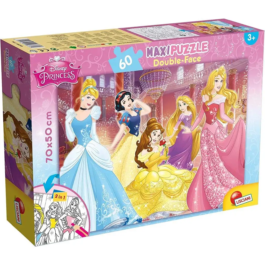 Disney Hercegnők 2 az 1-ben 60db-os maxi puzzle és színező 70x50cm - Lisciani kép 1