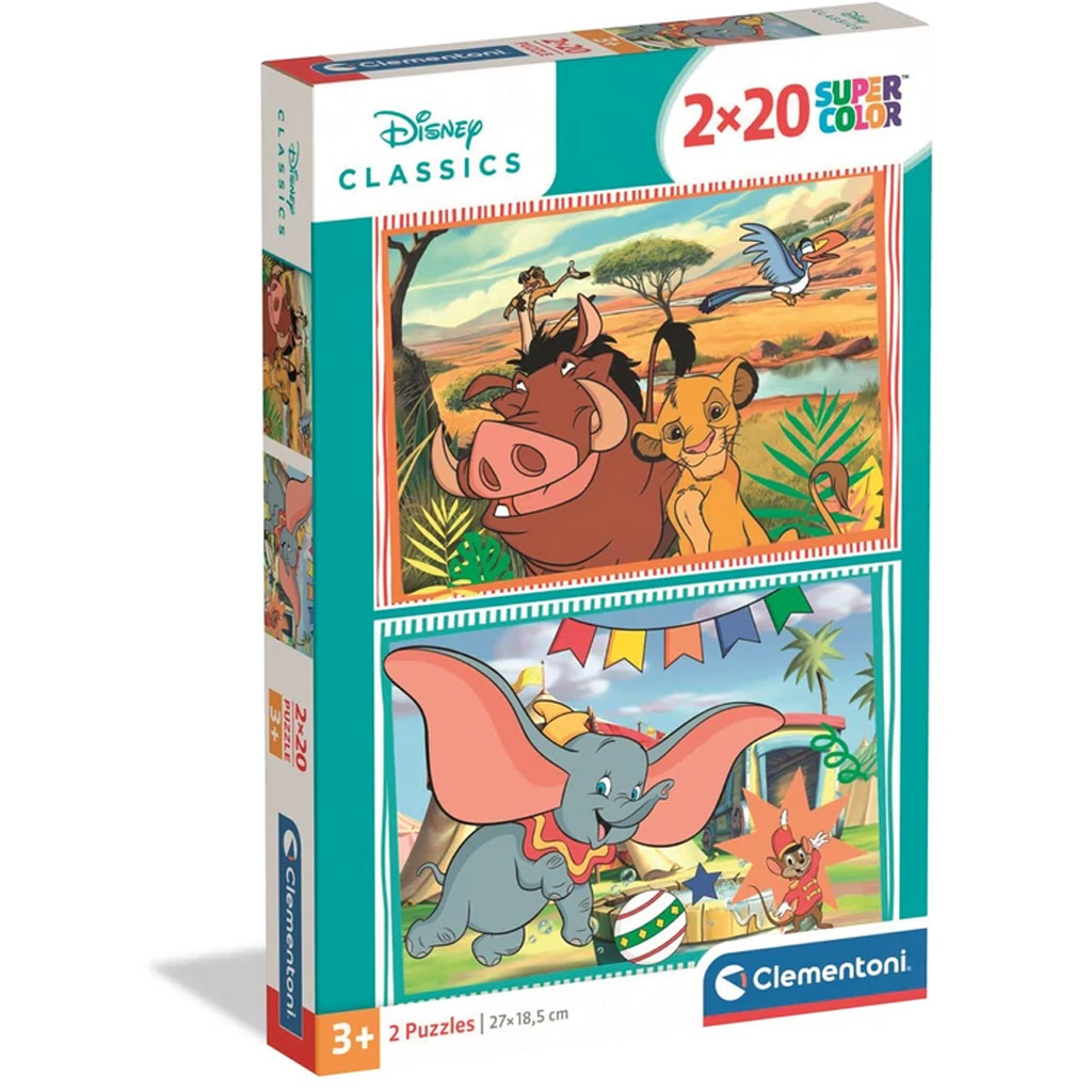 Disney klasiky – Leví kráľ a Dumbo, 2 × 20-dielne Supercolor puzzle - Clementoni