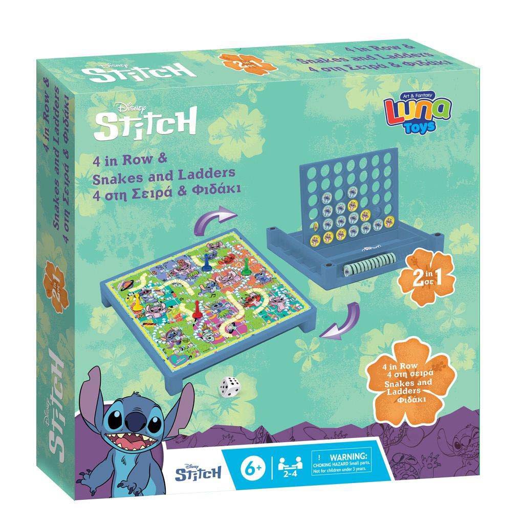 Luna: Disney Stitch 2 az 1-ben társas - Kígyók és létrák és 4-et egy sorba kép 1