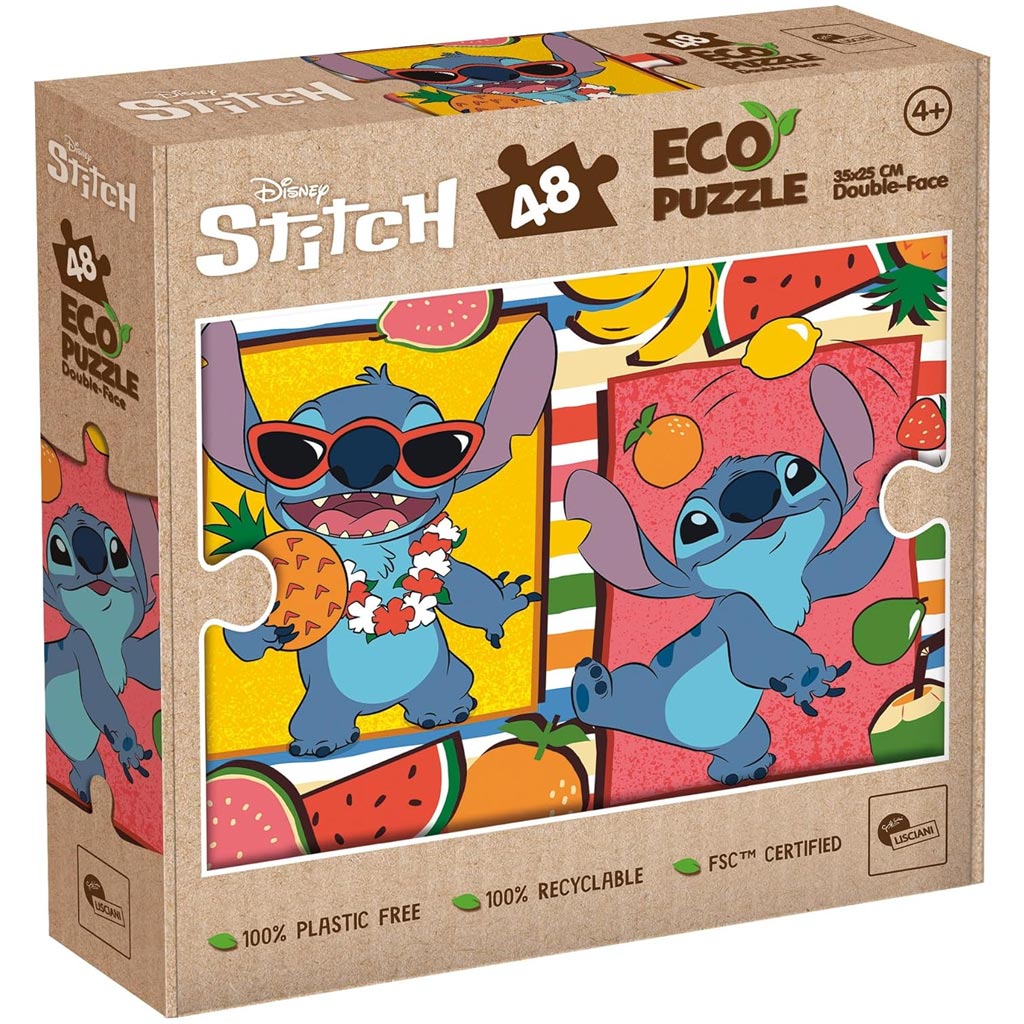 Lilo a Stitch ovocné dobrodružstvo 2 v 1, 48-dielne Eco mini puzzle a omaľovánka 35x25 cm – Lisciani