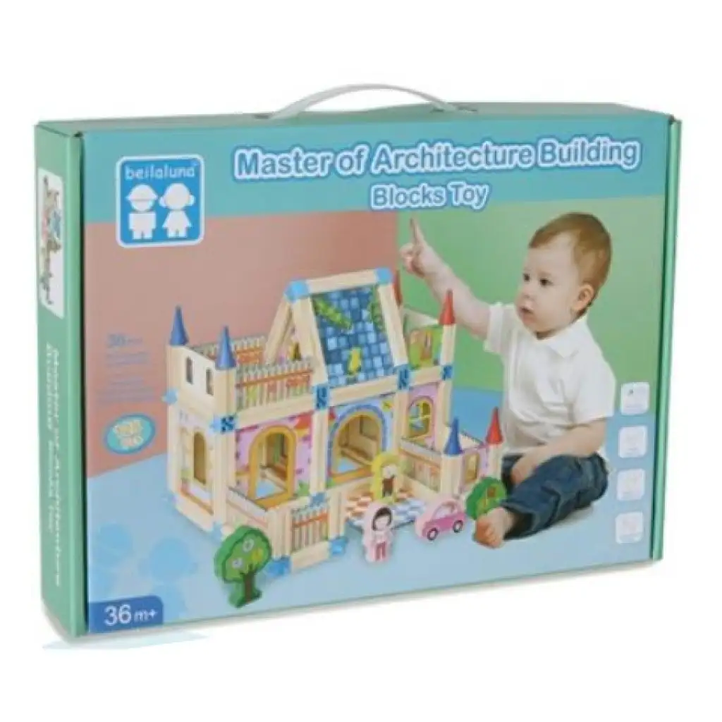 Drevená pestrofarebná vila, hrací set s príslušenstvom