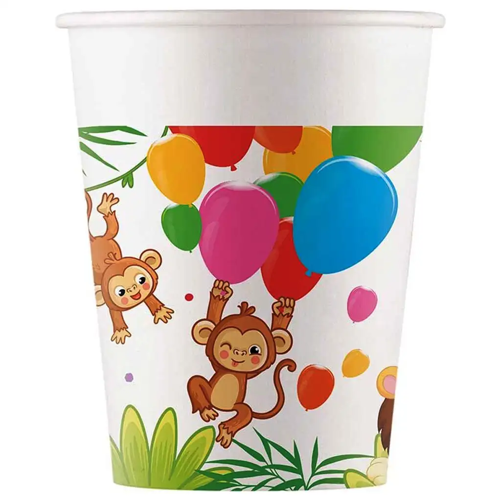 Veselá džungľa vzorované papierové poháre 8 ks sada 200 ml