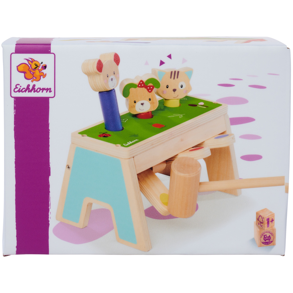 Drevené klopadlo Pop-Up rozvíjajúca hračka s kladivkom - Eichhorn