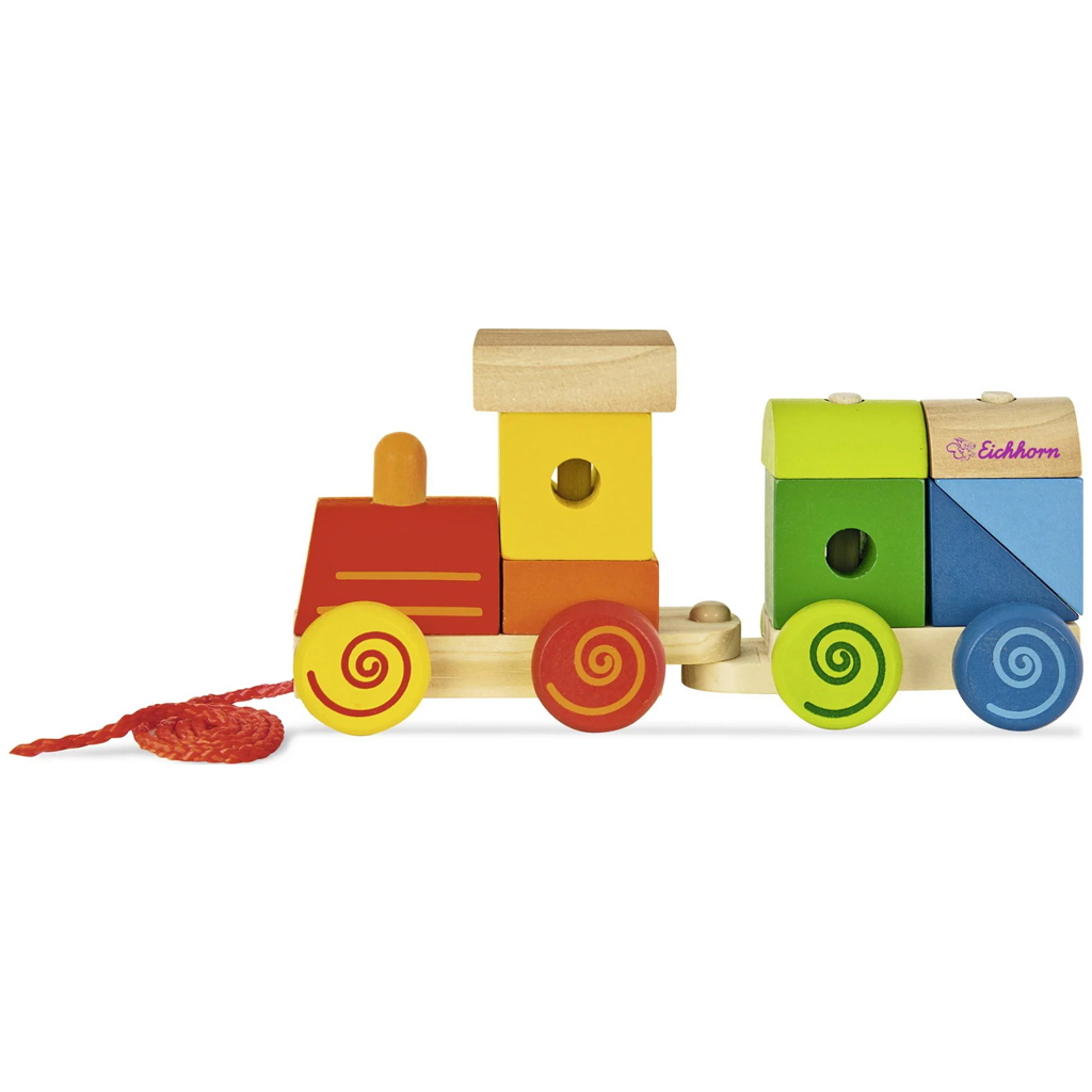Ťahací farebný drevený vláčik so stavebnými kockami – Eichhorn kép 3