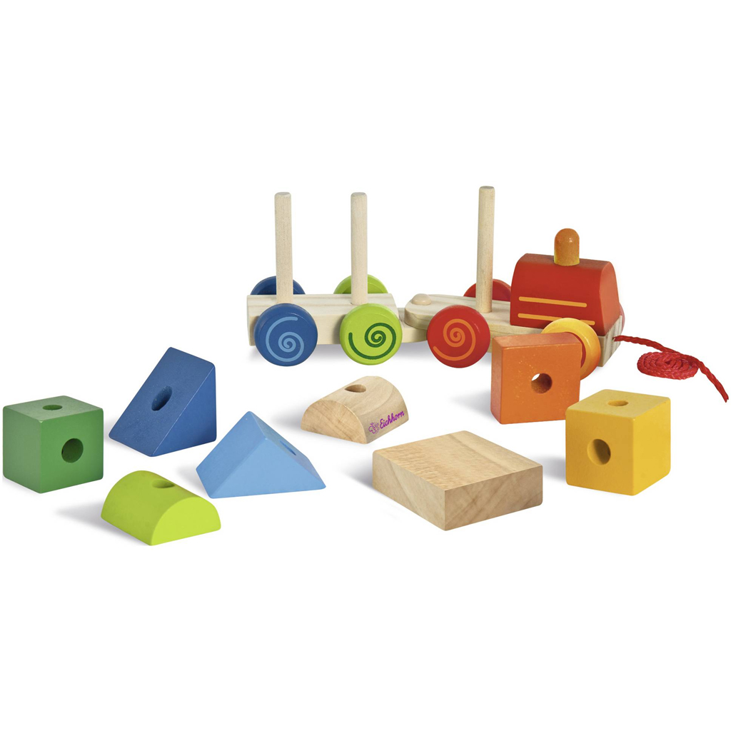 Ťahací farebný drevený vláčik so stavebnými kockami – Eichhorn kép 4