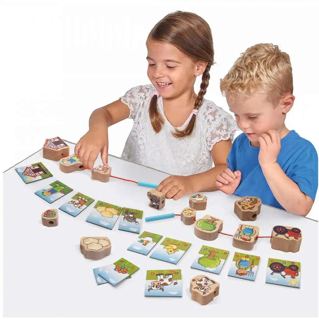 Eichhorn: Drevená hračka na šnurovanie Farma 13 ks - Simba Toys kép 3