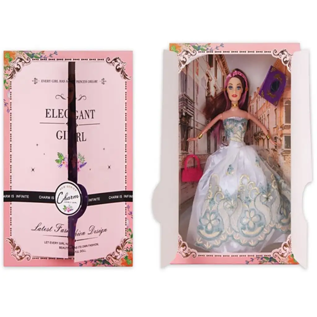 Elegantná módna bábika s príslušenstvom a v bielych šatách 30 cm