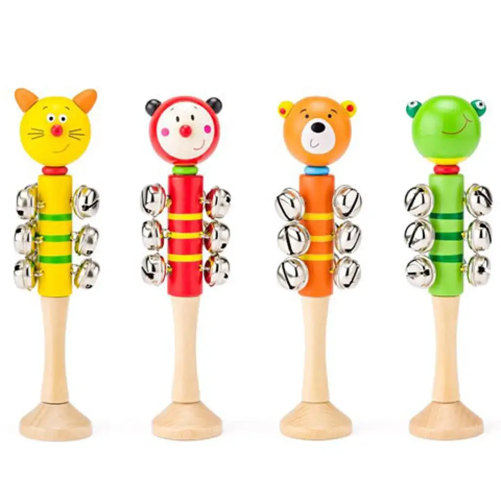 Hrkálka v tvare hlavy zvieraťa s drevenou rúčkou vo viacerých variantoch 1ks - Woodyland