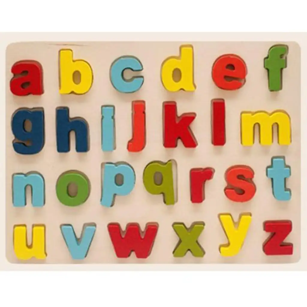 Színes fa formaillesztő puzzle ABC kisbetűkkel 26db-os készlet kép 1