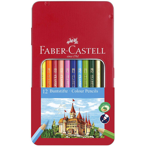 Faber-Castell: Farebné ceruzky, 12 kusová sada v kovovom zásobníku